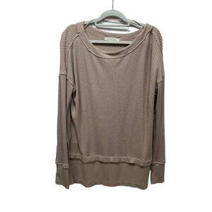Free People Mauve Waffle-Knit Scoop Neck Sweater